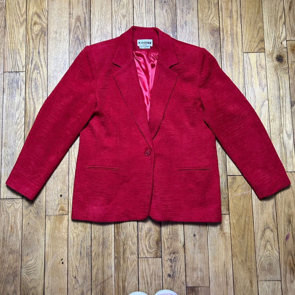 Vintage Joan Leslie‎ Petite Red Textured Single Button Blazer Jacket Size 14P
